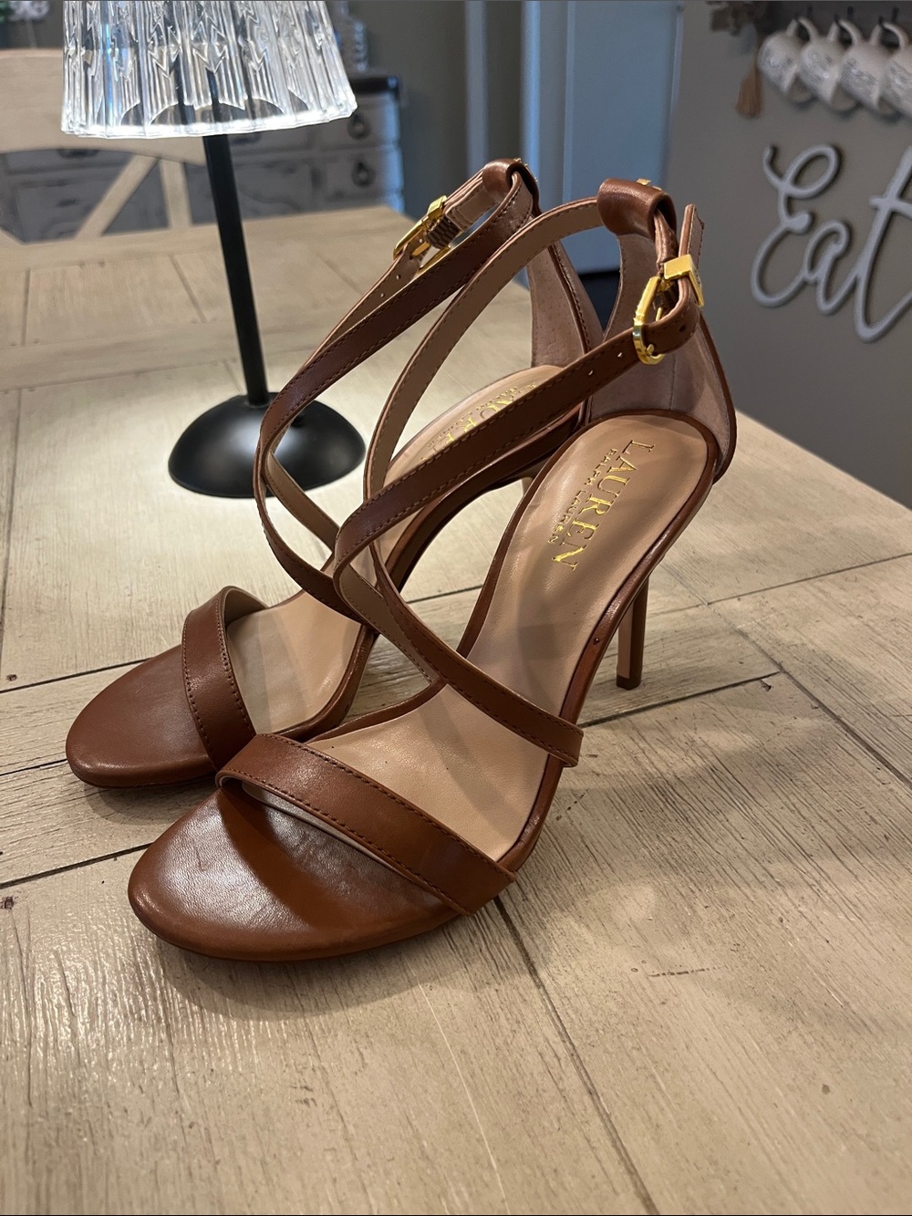Ralph Lauren Brown Leather Strappy High Heel Sandals
